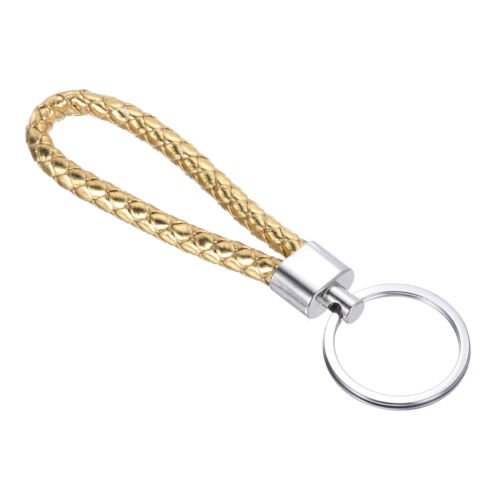 Geflochtener Leder-Schlüsselanhänger mit Edelstahl-Schlüsselring,Golden - Afbeelding 1 van 5