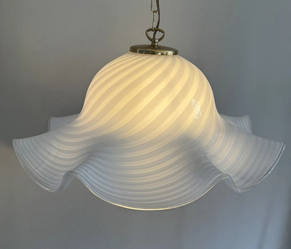 Итальянская потолочная люстра MURANO из белого полосатого стекла с подвеской 23 дюйма Италия - Изображение 3 из 4
