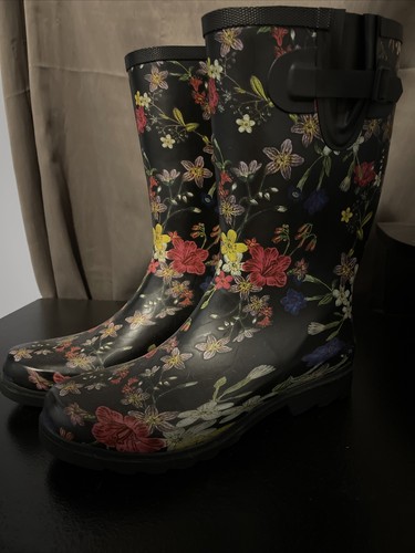 Black Floral Rain boots, With Multi 