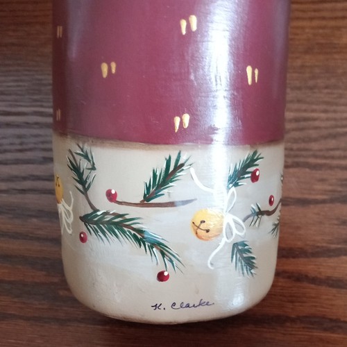 Hand Painted Tea Light Candle Holder Christmas Wooden Doll, Signed - Picture 8 of 11
