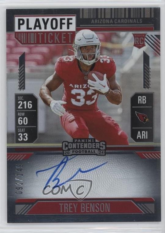 2024 Panini Contenders RPS Playoff Ticket 92/149 Trey Benson #119 Rookie Auto RC