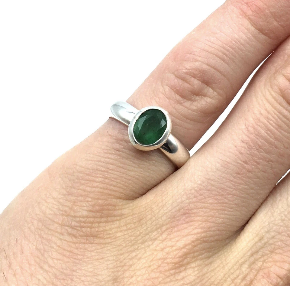 Anello in argento 925 smeraldo verde 1.19ct gioiello anello a fascia... - Immagine 3 di 4