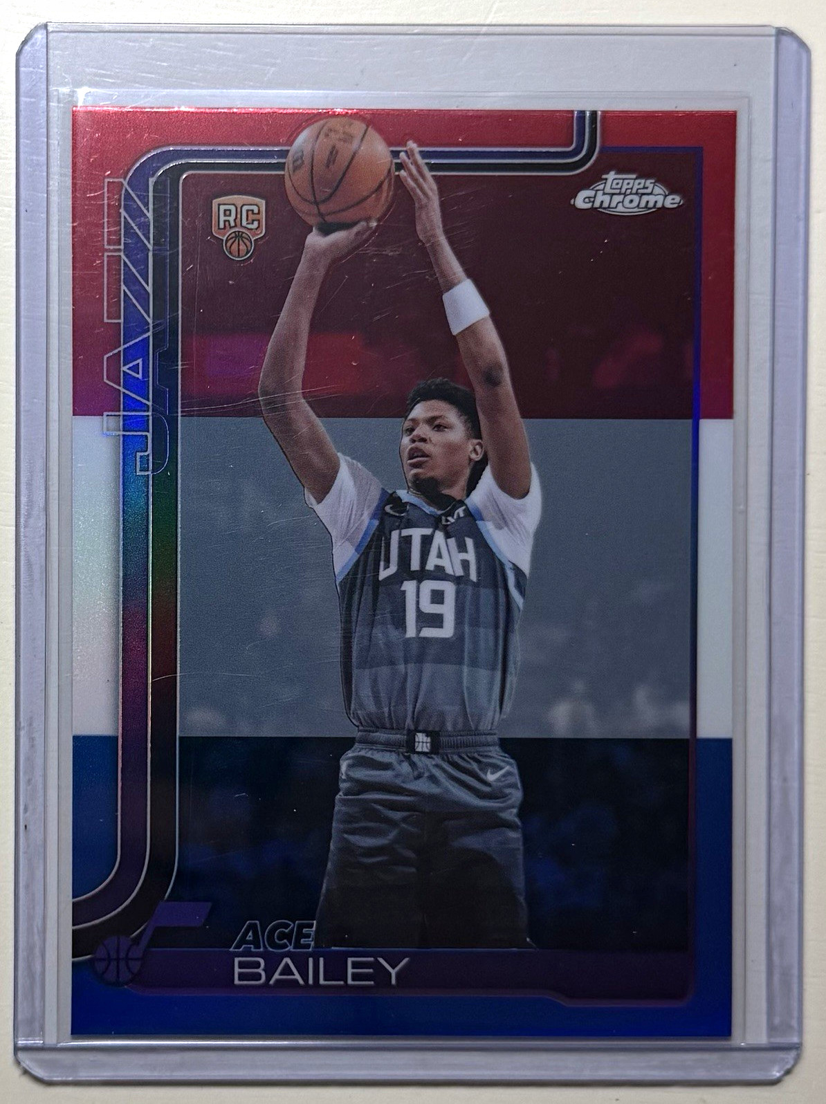 Topps Chrome 2026 Ace Bailey Rookie Utah Jazz Red, White, Blue Refractor #155