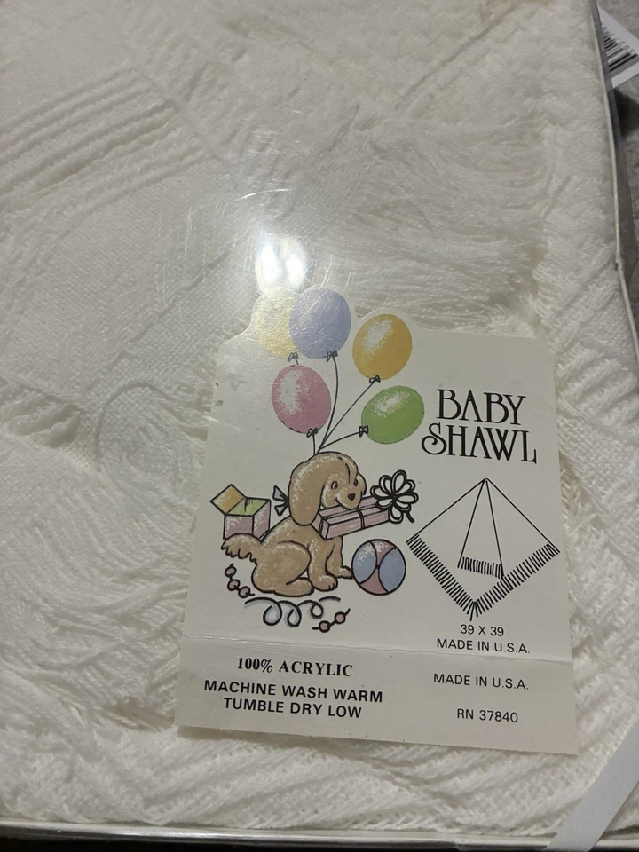 Elegante Manta Mantón Infantil Blanco Bebé 39x39 Vintage Años 80 Hecha en EE. UU. De Colección Foto 3 de 4