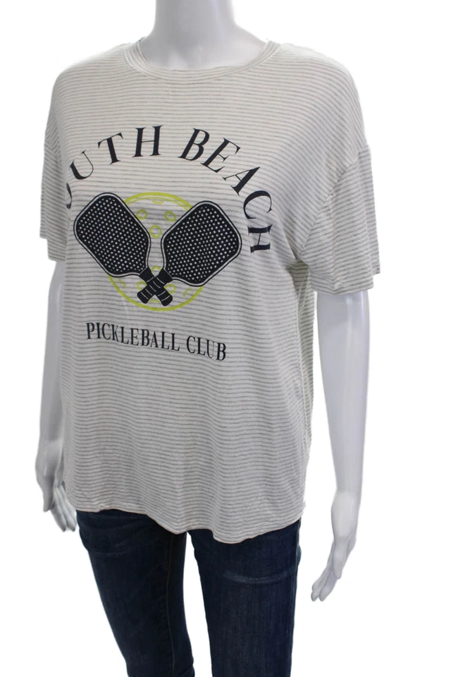 Camiseta sobre verde para mujer blanca con gráfico a rayas manga corta talla S Foto 2 de 4