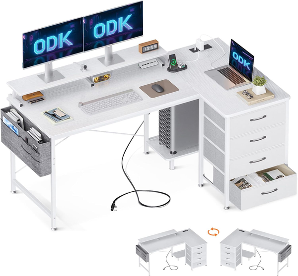 ODK Gaming Tisch, 150×102Cm Reversibel Gaming Schreibtisch Mit 2 Steckdosen Und-image