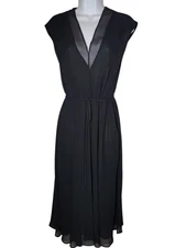 MNG Black Maxi Dress Fit And Flare Chiffon Mesh Sleeveless W Waist Tie 6 NWT