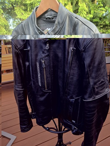 Harley-Davidson Black Leather Motorcycle Jacket w/ Back Logo & Eagle Patch