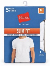 Hanes Premium Slim Fit Tagless Undershirt T-Shirts White M 5-Pack Ultra Soft