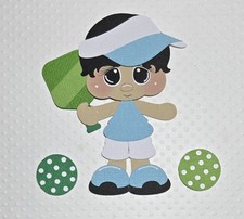 Pickleball Boy Black Hair. Scrapbook, Card Making Paper Piecing