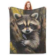 Cute Raccoon Blanket Gifts Kids Women Men Soft Warm Lightweight Cozy 50x60