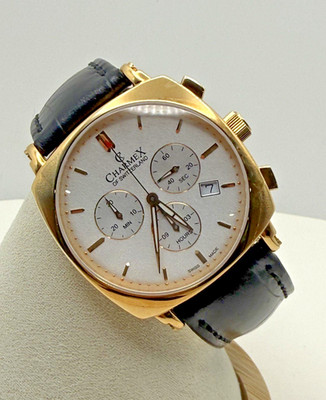 Charmex of Switzerland 2420 Swiss  Quartz Chronograph Gold Tone Watch Running Q5