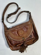 Vintage Patricia Nash Camila Brown Leather Crossbody Shoulder Bag Purse Tassel