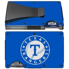 Rangers Engraved Titanium Royal Blue RFID Blocking Wallet w Clip D7