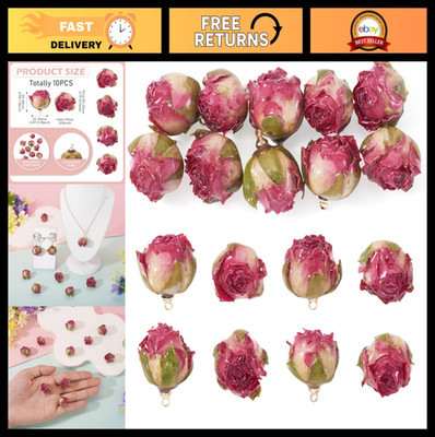 Natural Dried Rose Flower Charms - Resin Floral Pendants for DIY Jewelry, Earrin