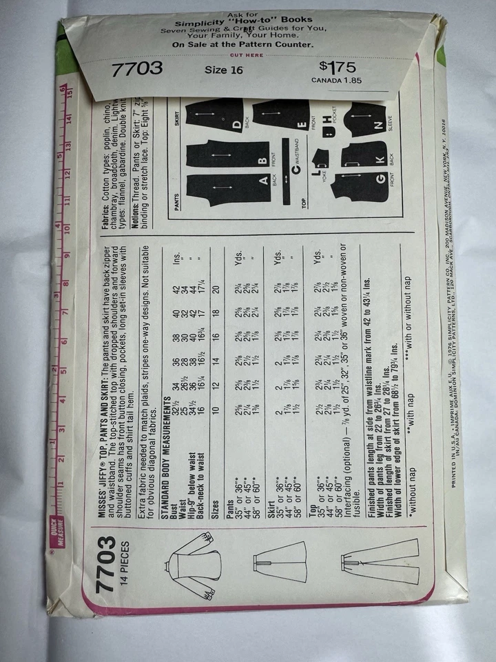 Simplicity Vintage Pattern 7703 Womens Jiffy Top Pants Skirts SZ 16 UNCUT;FF - Image 4 of 4