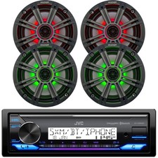 JVC KDX38MBS Marine Bluetooth Stereo Receiver, 4 x 6.5" LED Charcoal Speakers