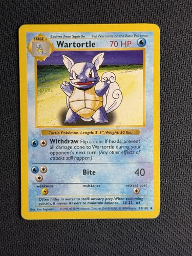 Wartortle Base Set Shadowless 42/102 LP Vintage Pokémon