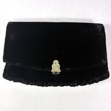 Vintage Garay Black Velvet Evening Clutch Purse Rhinestone Button Closure 8 x 5