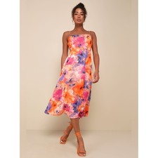 Lulu's Radiant Feelings Orange and Purple Floral Chiffon Midi Dress