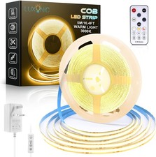 COB LED Strip Light 5M 3000K Warm White Continuous 24V Dimmable with Remote