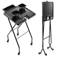 Folding Salon Service Rolling Tray for Hair Coloring with Drawer, Magnetic Bowls