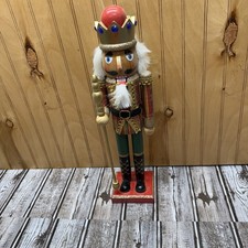Holiday Time 15" Tall Wooden Nutcracker King Red  Green