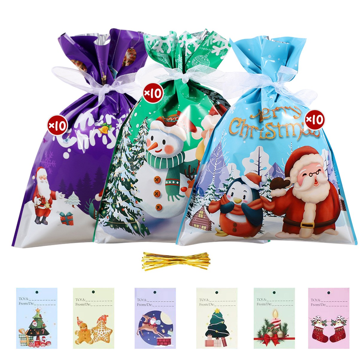 Drawstring Holiday Gift Bags Christmas Assorted Sizes Large Medium,30pcs