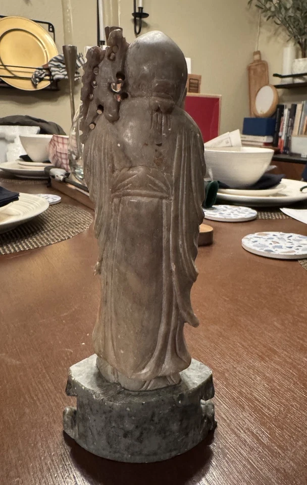 Antigua estatuilla china de piedra de jabón tallada - Shou 壽/ Shouxing 壽星 20 cm Foto 2 de 4