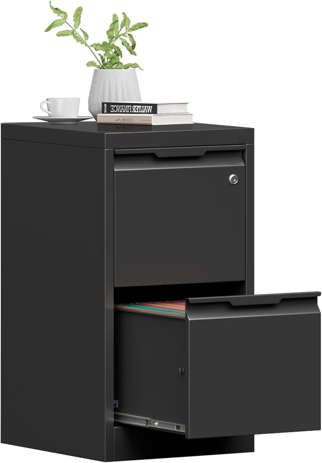 Black Metal 2 Drawer Vertical File Cabinet w Lock Home Office Steel Storage
