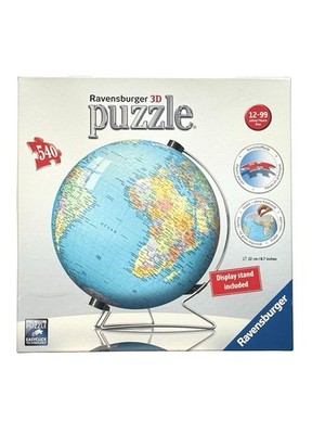 2012 The Earth Puzzleball Globe 3D w/ Stand Ravensburger Puzzle 540 Pcs, New/NIB
