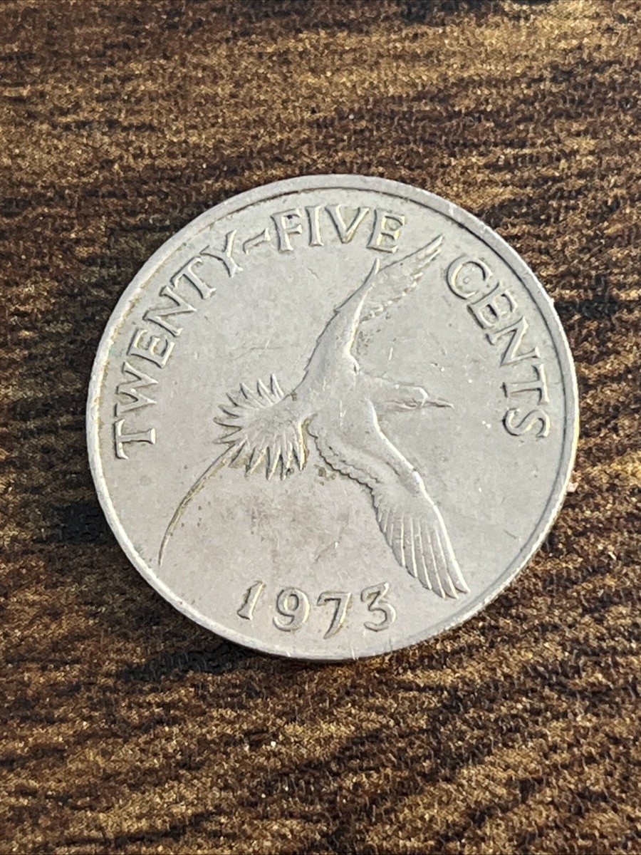 1973 Bermuda 25 Twenty Five Cents Tropical Vintage Queen Elizabeth
