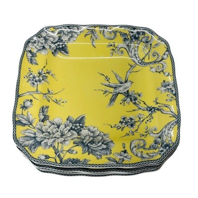 222 Fifth Adelaide Set of 6 Square Plates 9.5  Porcelain Floral Hummingbird