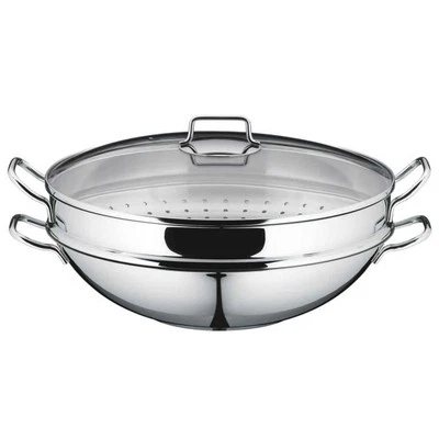 WMF Macao Wok 36 cm Induktion Wok-Pfanne mit Glasdeckel Dämpfereinsatz - Bild 1 von 4