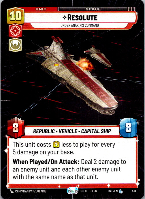 Star Wars Unlimited Resolute HYPERSPACE Card ( Under Anakin's Command #418 NM )
