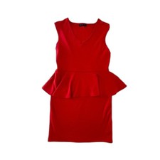 Vintage Y2K 90s American City Wear Peplum Dress Red Sexy Stretch M - Made in USA