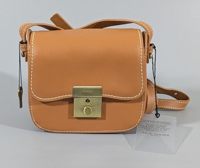 Kelsi Dagger Brooklyn Leather Mini Crossbody Bag Tan Box Bag Lock Closure NWT