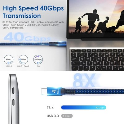 1.6ft Thunderbolt 4 Cable 240W 40G/s 8K MacBook Mini HP Dell SSD iPhone eGPU PRO