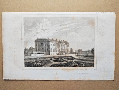 United States Presidential Palace (White House?) - Antique Print - 1841