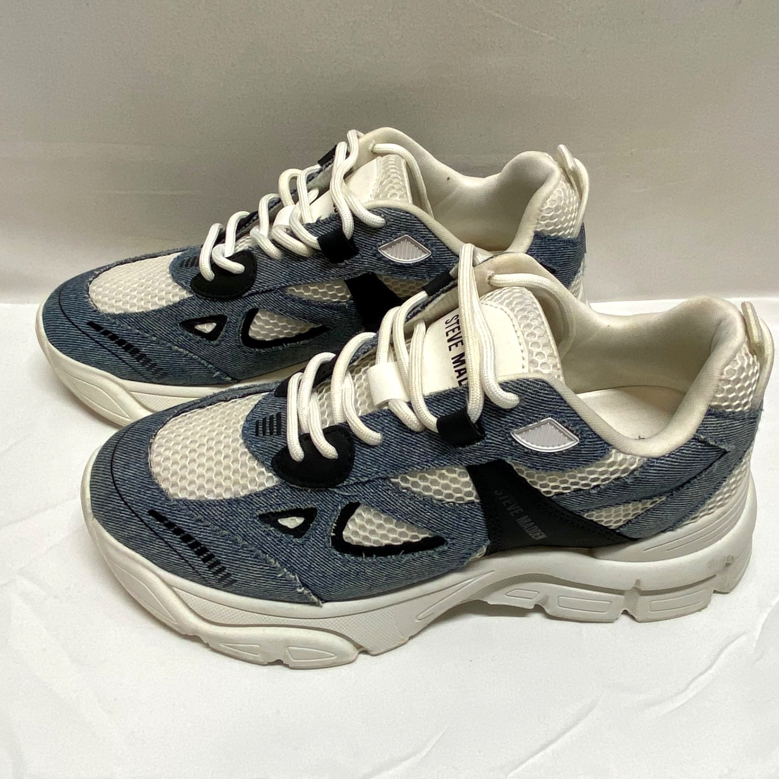 Steve Madden Clydie Sneakers Women's 7.5 Blue Denim Chunky White Platform Shoes