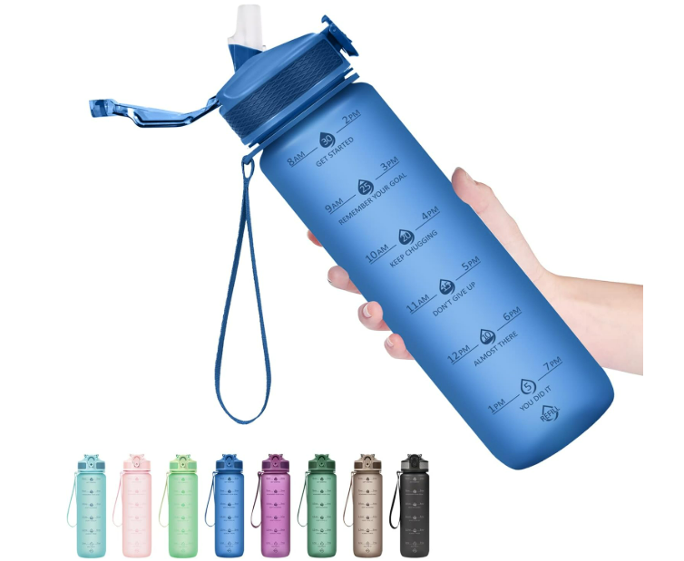 32oz Motivational Water Bottle with Straw Leak Proof Time Marker BPA Free
