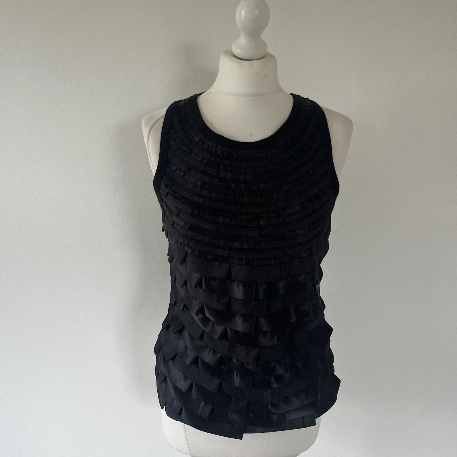 Miss Sixty Black Mesh Satin Top Sleeveless Size Large Sheer BNWT Retro Pullover