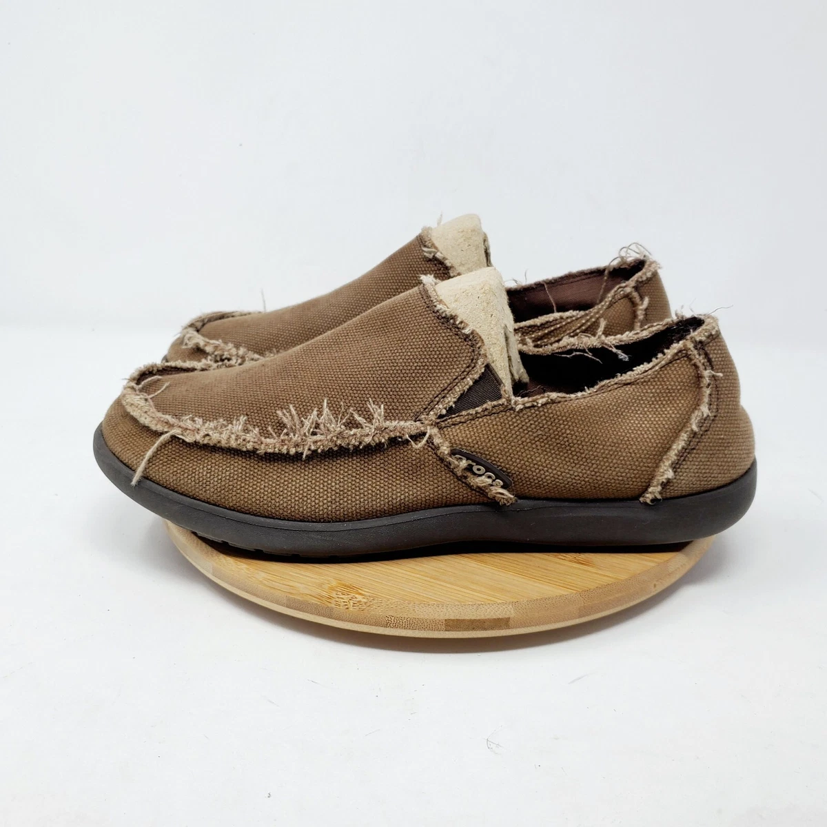Crocs Santa Cruz Mens 7 Canvas Moc Toe Slip On Brown Loafer Shoes