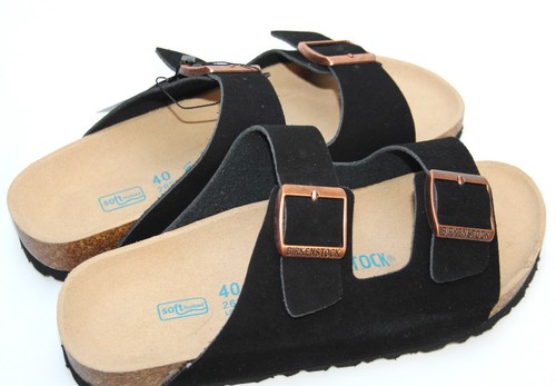 BIRKENSTOCK Arizona black suede double buckle sandals slides UK 7 EU 40 New - Picture 7 of 9