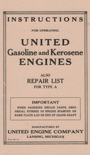 United Gasoline Kerosene Engine Type A Instruction Book Manual Motor Parts LIst