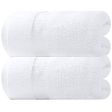 Luxury Bath Sheet Towels Extra Large 35x70 2 Pack White Highly Absorbent 650 GSM