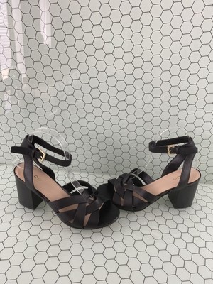 ALDO Black Leather Open Toe Block Heel Ankle Strap Sandal Heels Womenâs Size 8 | eBay