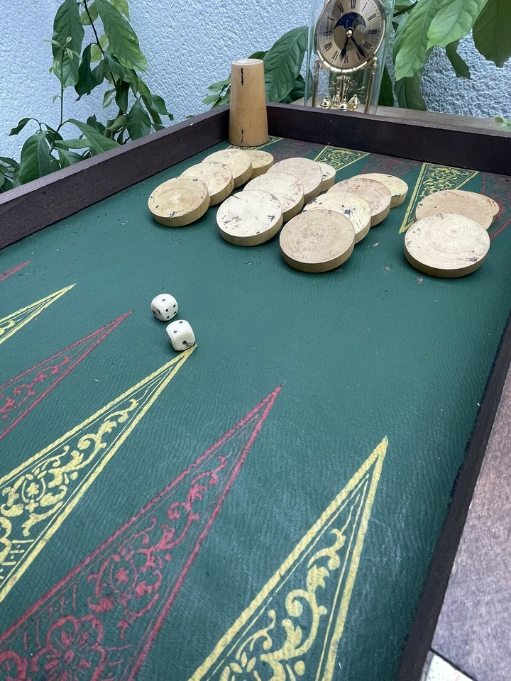 Ancien Jeu de Backgammon en Bois Vintage Rétro - Photo 4/4