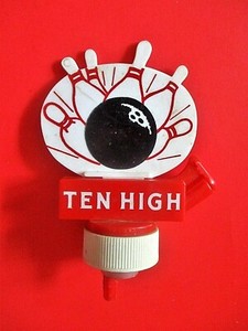 vtg - TEN HIGH BOURBON WHISKEY - Bottle stopper pourer - Ten pin bowling theme