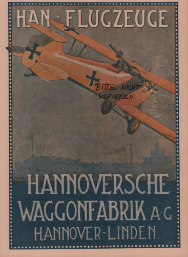 HANNOVER-LINDEN, Werbung 1918, Hannoversche Waggon-Fabrik AG HAN-Flugzeuge - Bild 1 von 1